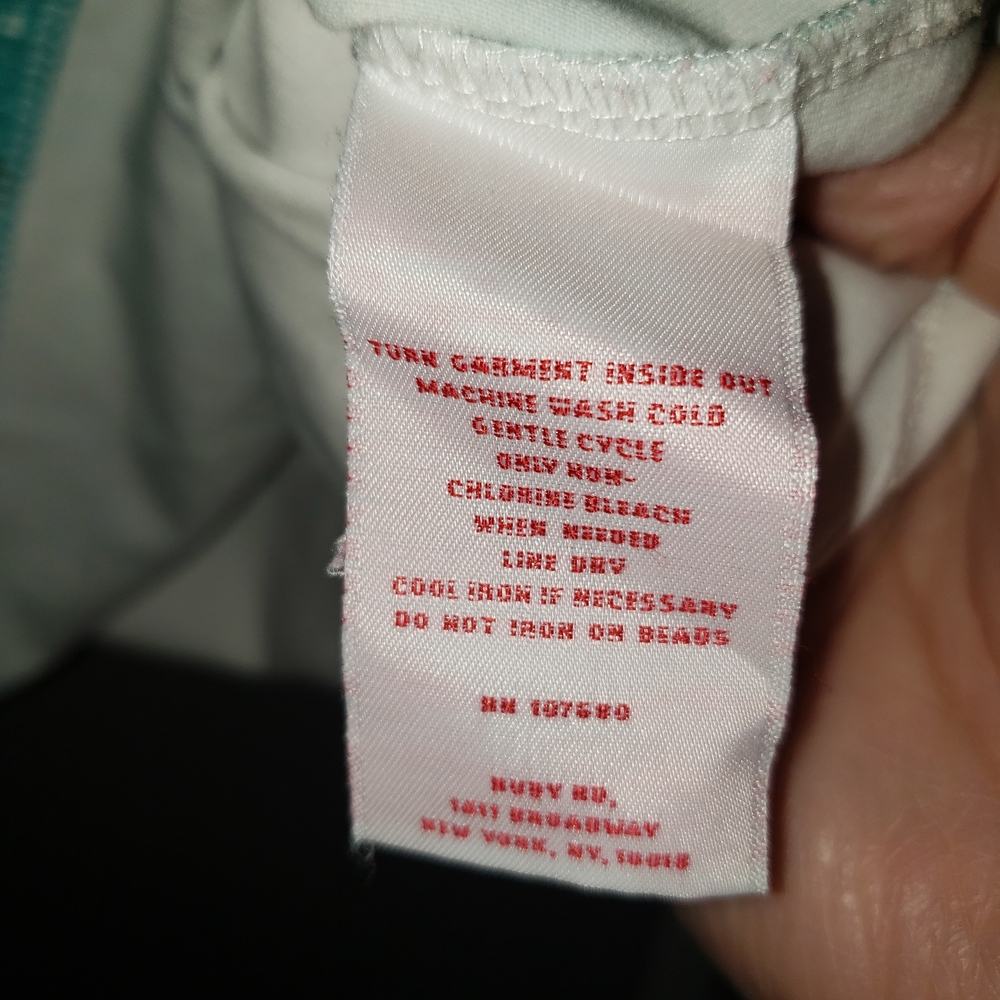 Ruby Rd Petite Embellished Floral Script Top Teal… - image 5